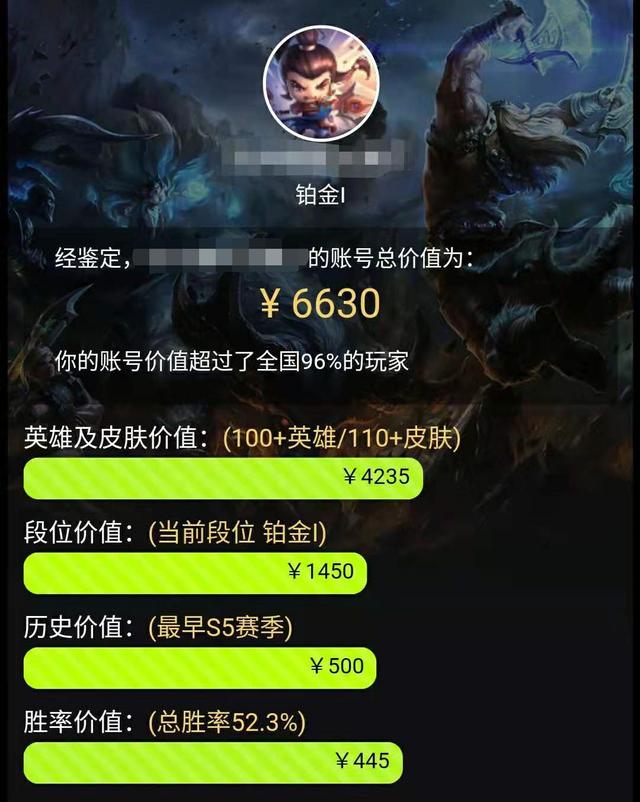 lol账号估价出售(LOL总胜率94.9%的账号估价超过3000！110款皮肤值多少？来测测)