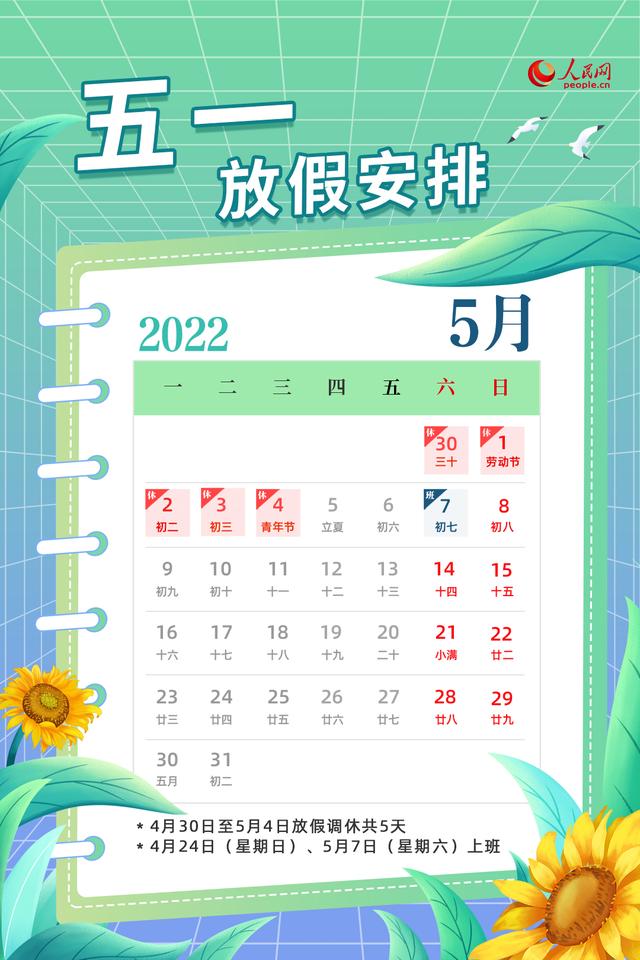 我国劳动节法定节假日是几天(2022年劳动节放假安排来了！放假调休共5天)