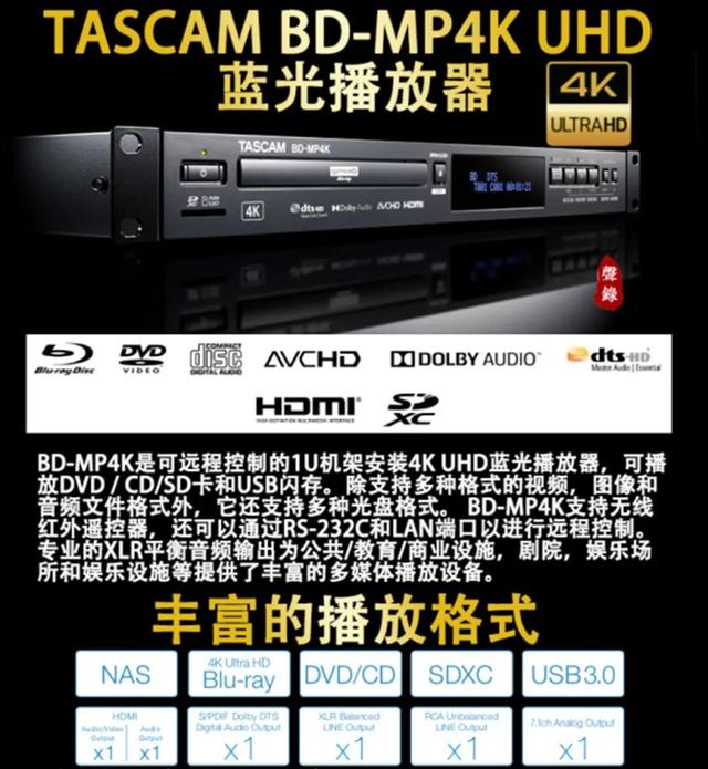 4K视频播放器(一定让你心动！开箱专业发烧的TASCAM 新款BD-MP4K 4K 蓝光播放机)