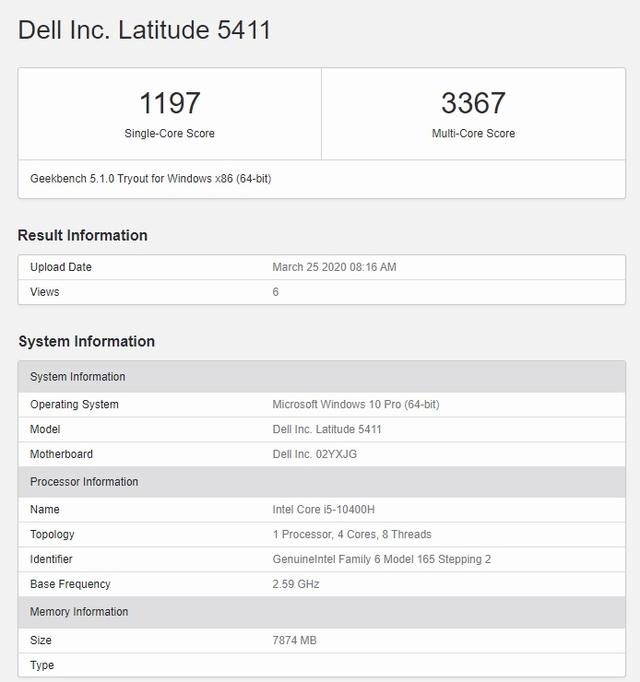 latitude 5411(英特尔i5-10400H曝光：4核8线程，频率再提0.1GHz)