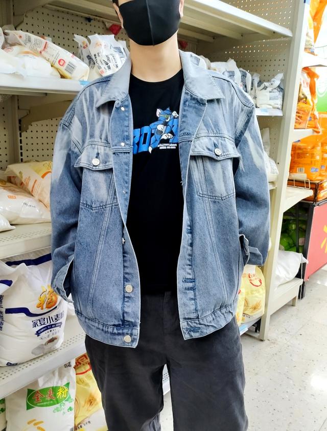淘宝男士外套(工装牛仔外套男潮牌ins潮流宽松百搭高街嘻哈撞色秋季新款夹克潮)