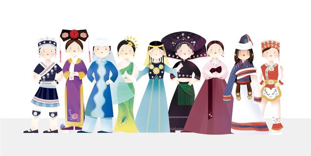站酷网免费素材图库插画(中国各民族传统服饰｜插画 简直不要太可爱（第4期）)