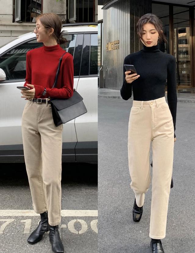 纯色背景图白色 简约(纯色打底衫+白裤子，等于中年女人的气质基础，配西装大衣都好看)