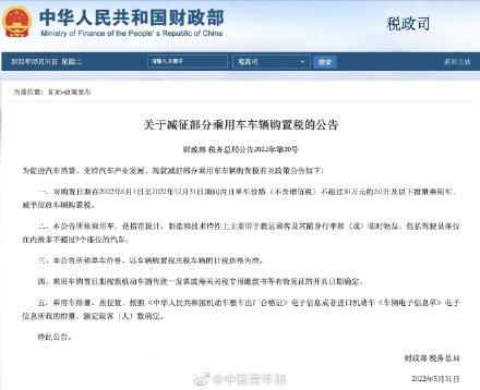 购置税减半的政策2022(2.0升及以下排量车辆购置税减半)