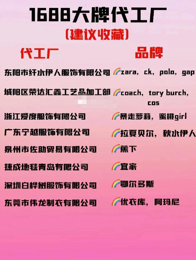 品牌女装厂家直销(品牌服装代工厂，真正made in china 的源头，四张汇总表建议收藏)