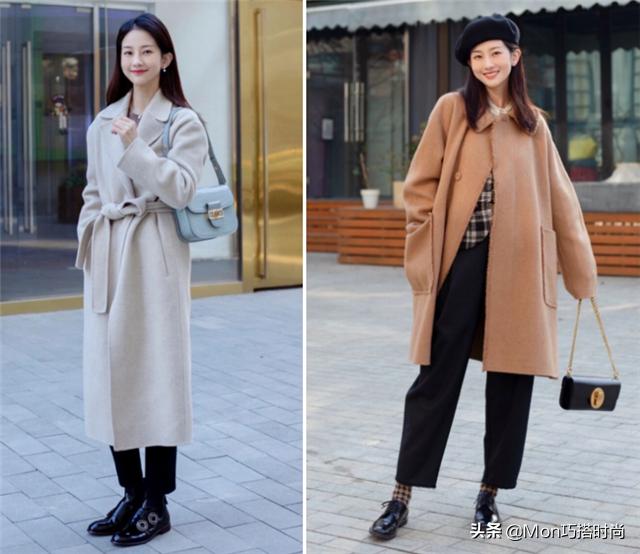 中长款大衣搭配图片女(打底裤快扔掉！今年流行的中长大衣，配烟管裤，连气质都变高级了)