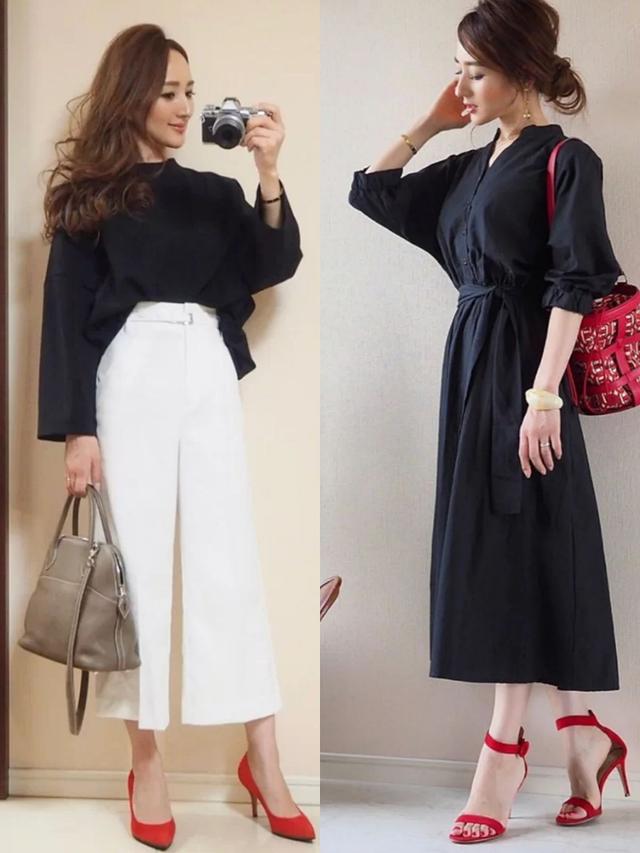 高帮鞋怎么搭配衣服女(难怪日本人气主妇爱穿彩色系鞋子，这么搭优雅又时尚，太显年轻了)