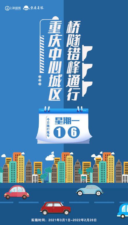 重庆限号尾号字母(今起重庆中心城区桥隧实施错峰通行，今日限行尾号1和6)
