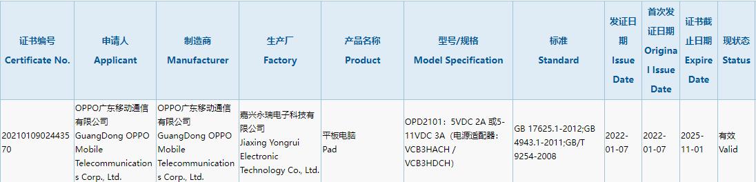oppo电脑(OPPO 首款平板电脑通过 3C 认证，支持 33W 快充)